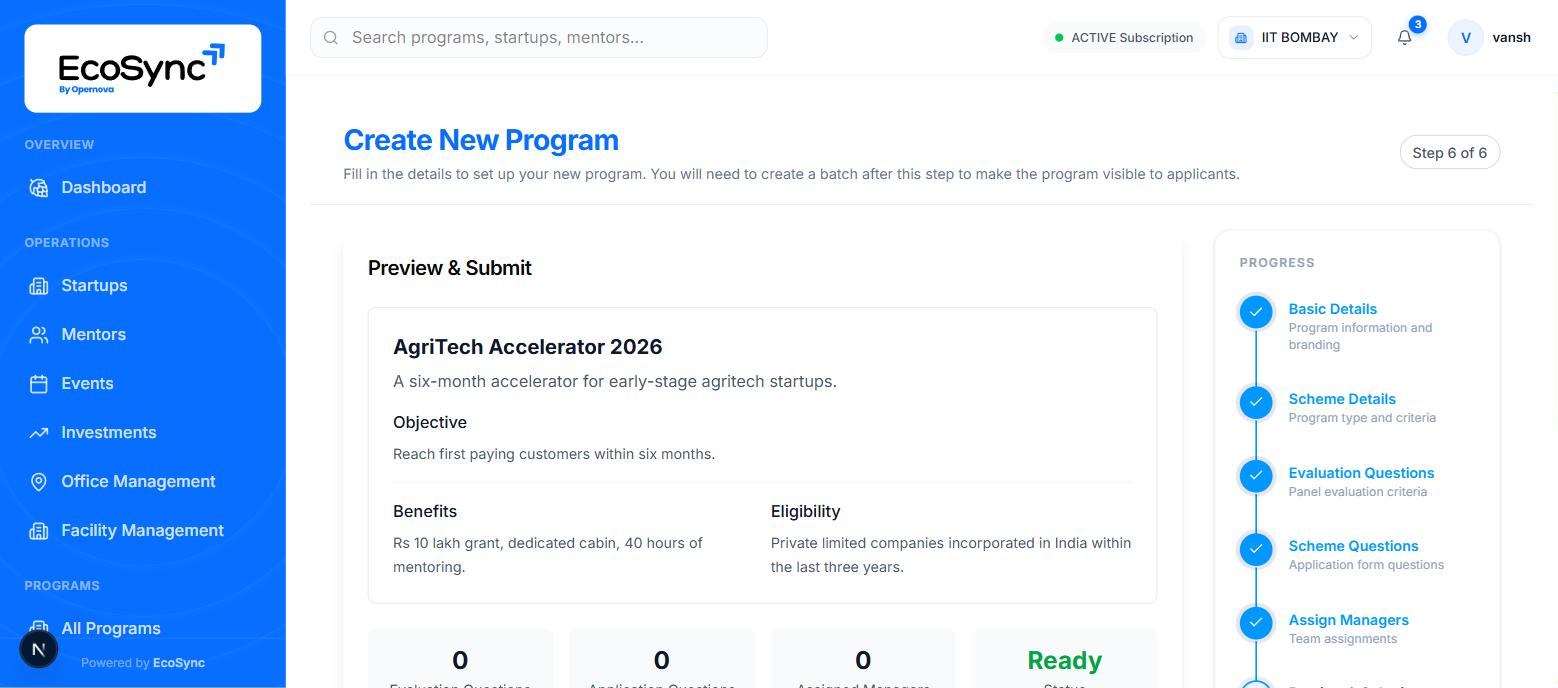 Step six of the create program wizard showing the full preview before submitting