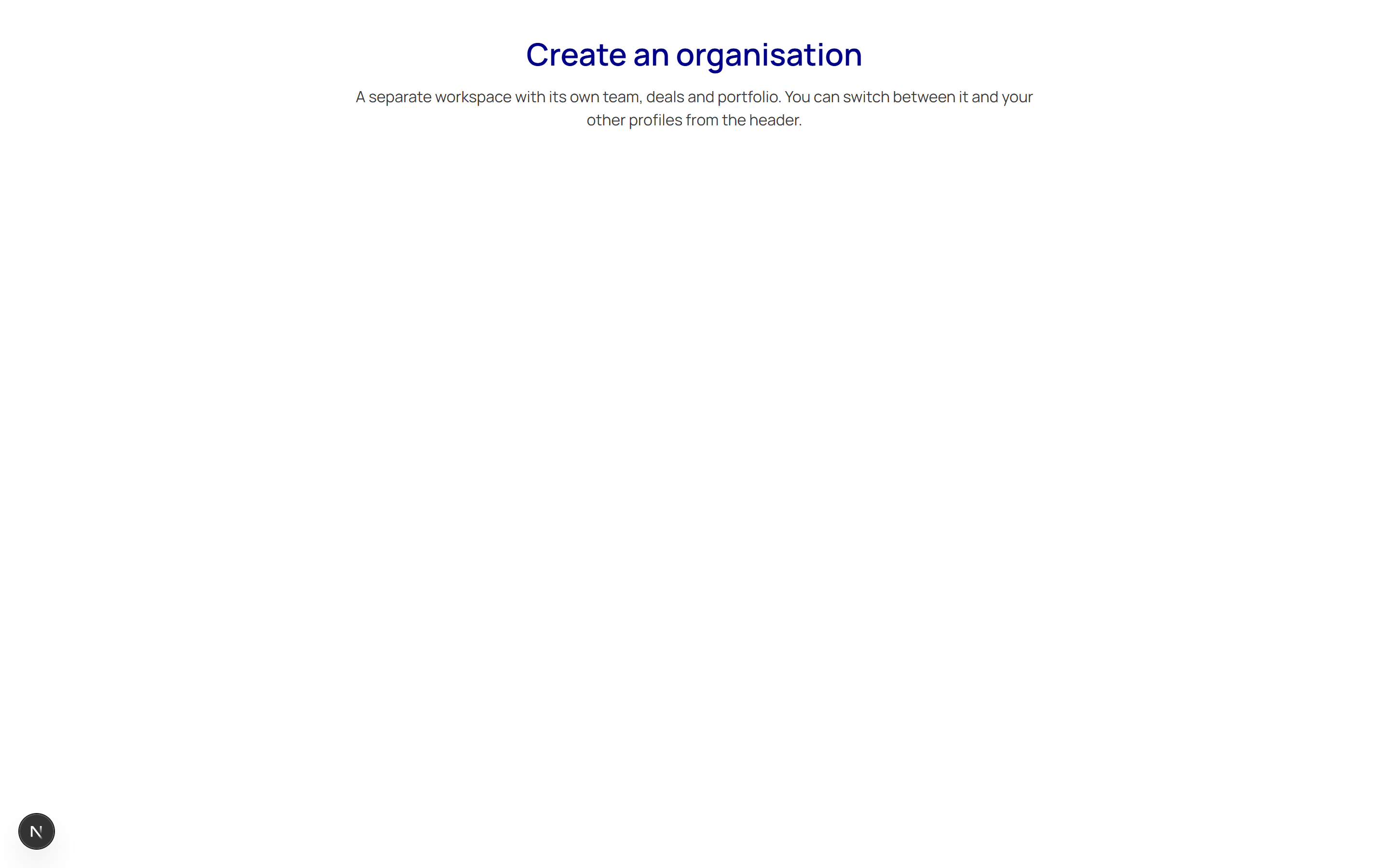 The investor onboarding screen offering Individual and Organisation as the two ways to set up